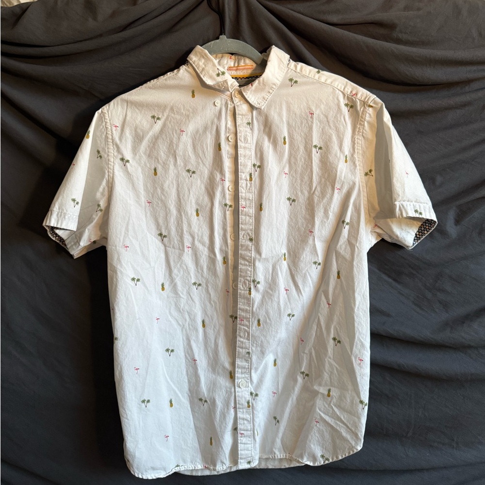 Denim & Flower White Polo with Palm Tree Pattern